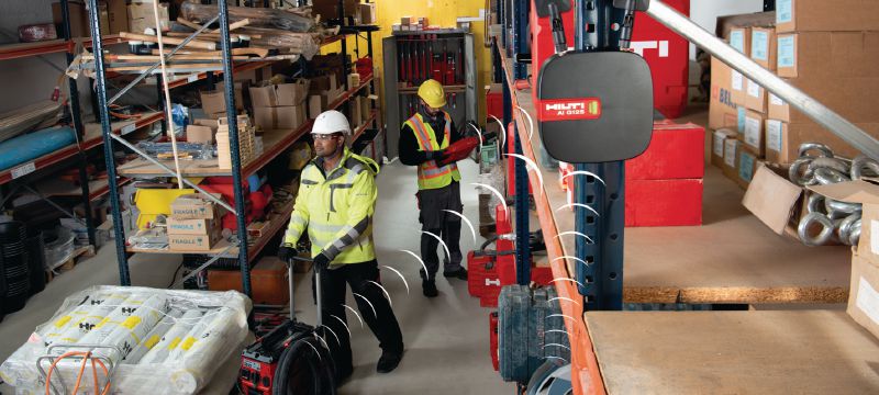 AI G125 inventāra skeneris Noliktavas inventāra vārteja, kas nodrošina visaptverošu risinājumu noliktavas aktīvu izsekošanai un pārvaldībai (Hilti ON!Track) Pielietojumi 1