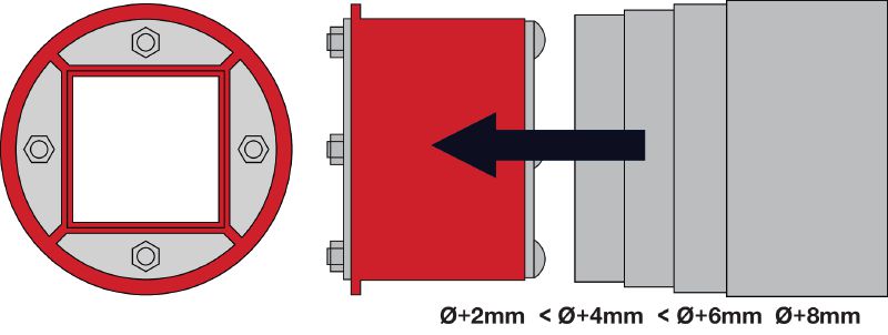 CFS-T AS adapteris Adapteris CFS-T RR un CFS-T RRS spraudņa blīvju ārējā diametra pielāgošanai Pielietojumi 1